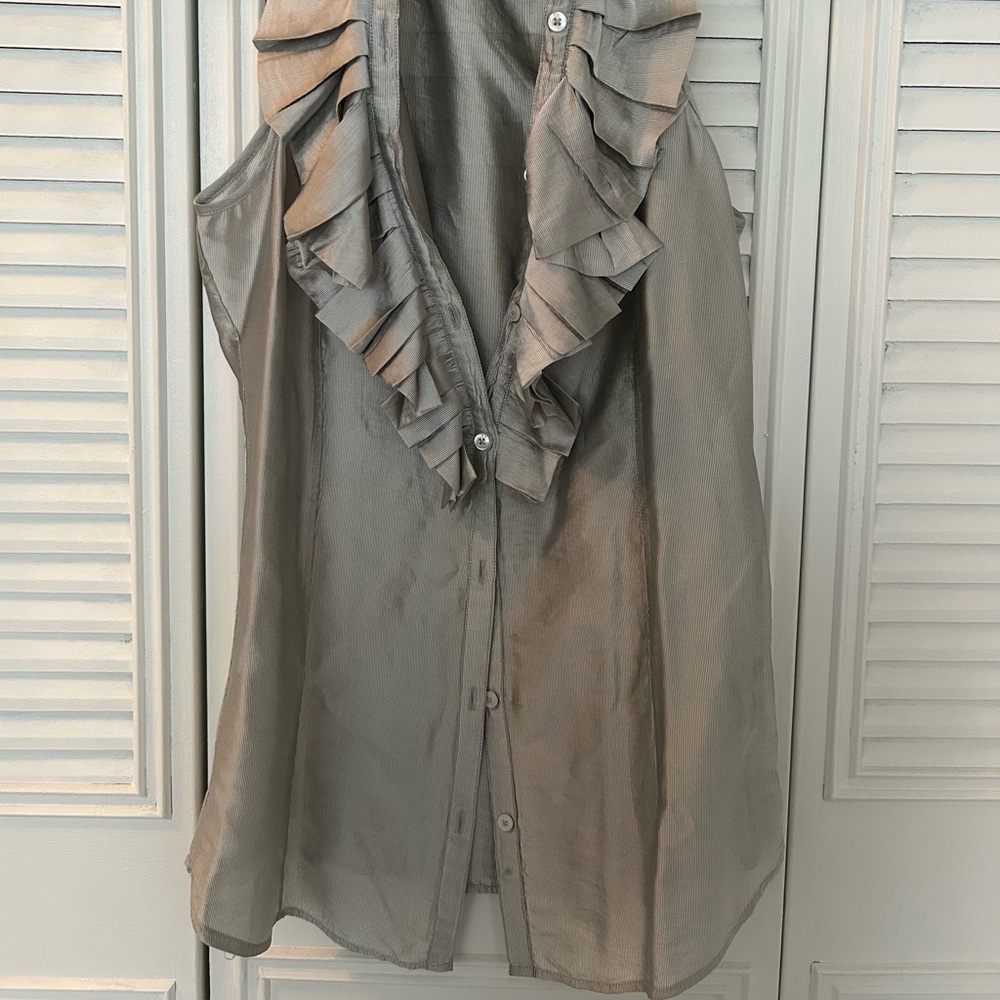 Armani Exchange Silver Ruffled Button Down Blouse - image 8